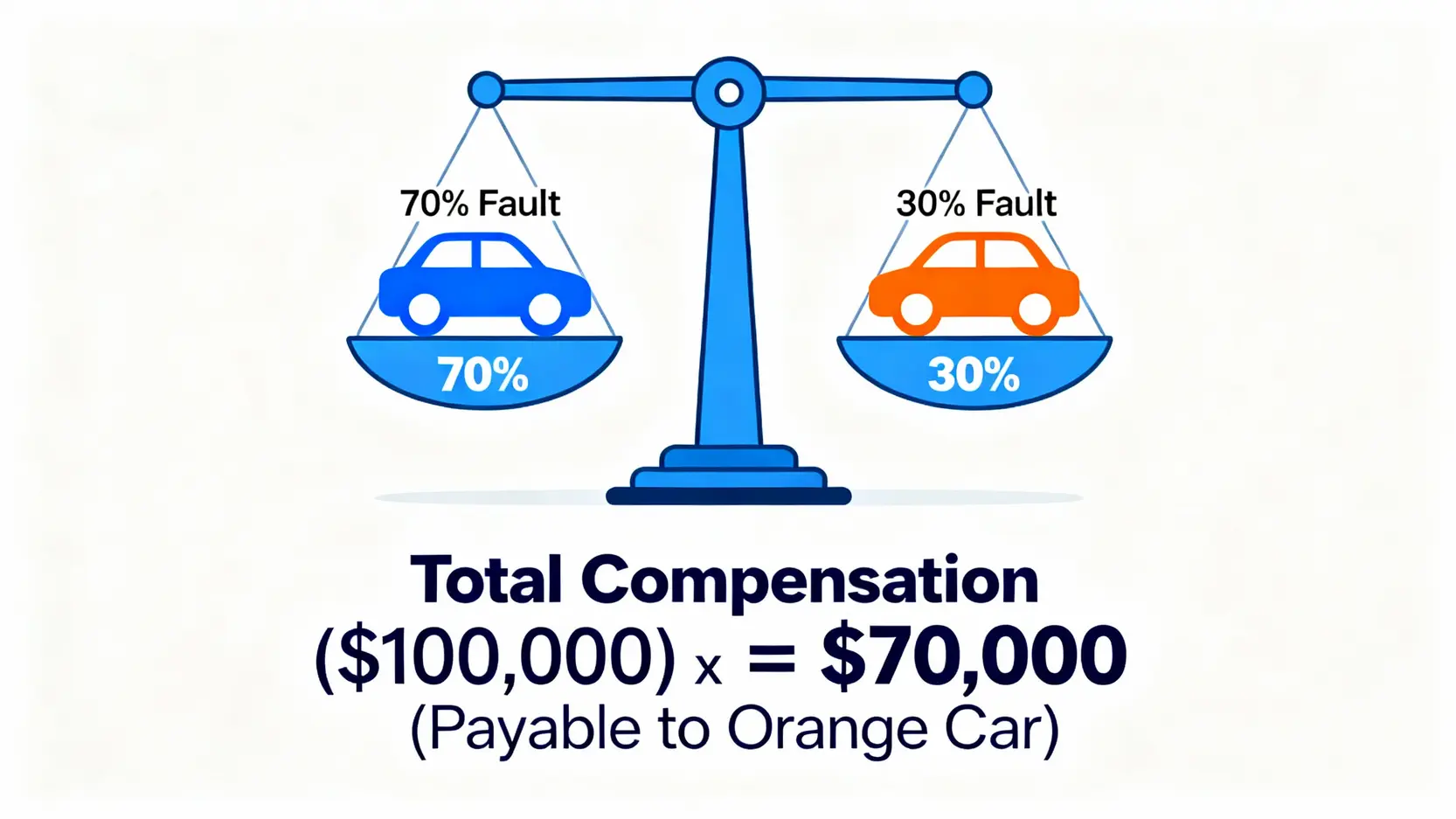交互疏忽原則示意圖，顯示根據70/30的責任比例計算賠償金額。