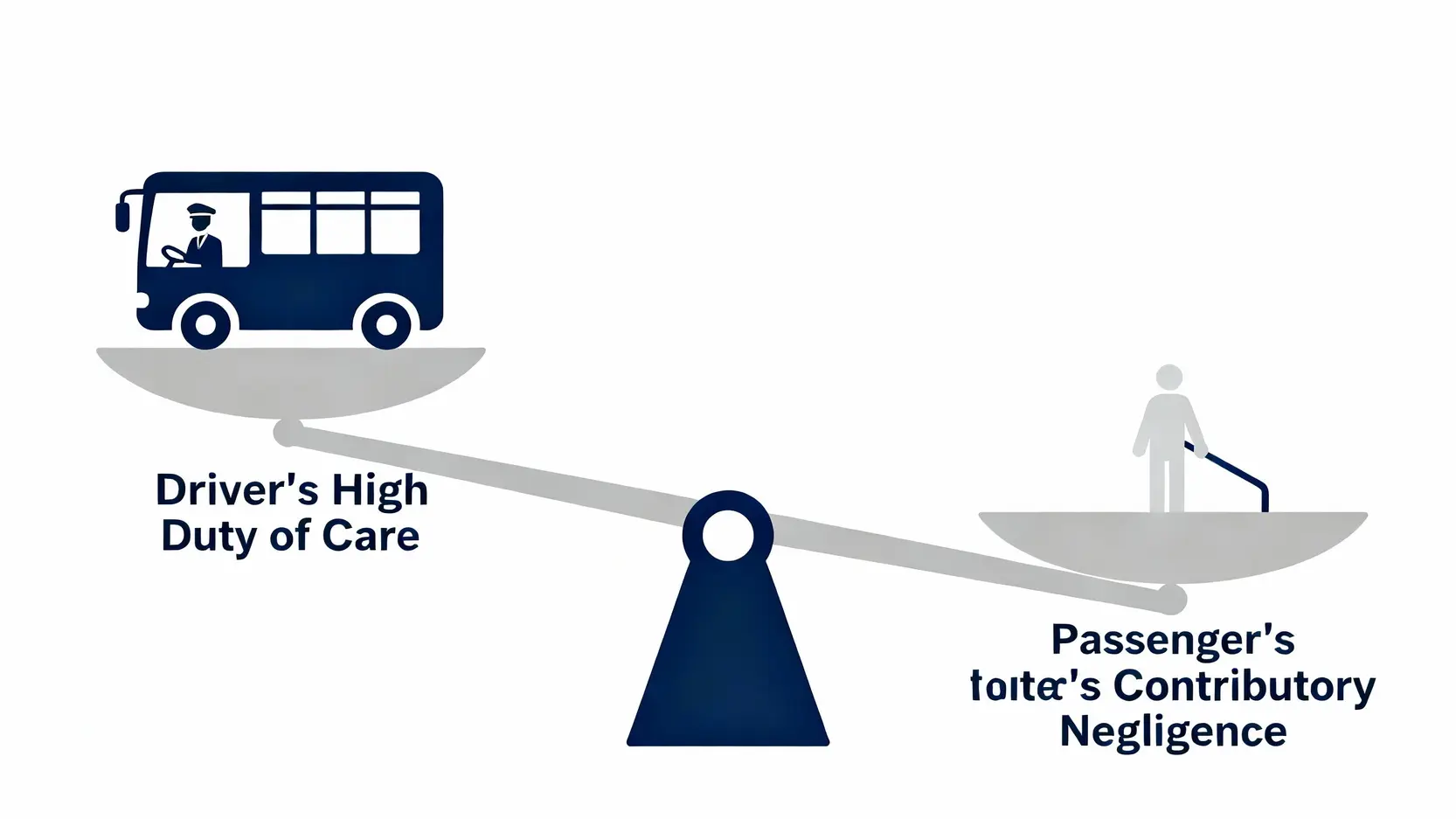 法律責任天秤圖,顯示巴士司機的高度謹慎責任重於乘客未緊握扶手的共同疏忽責任。
