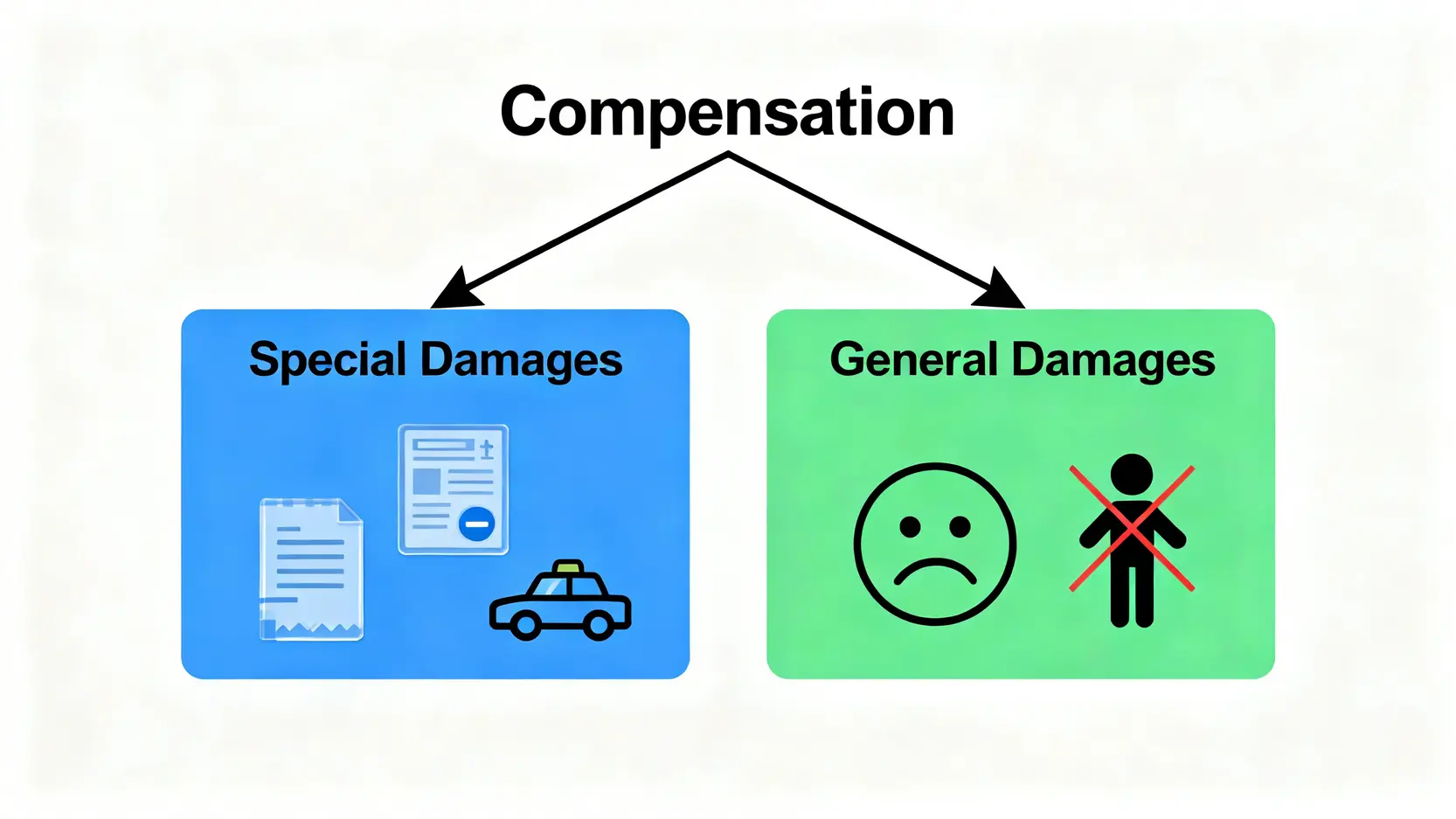 疏忽賠償金額的兩大組成部分：專項損害賠償和一般損害賠償。