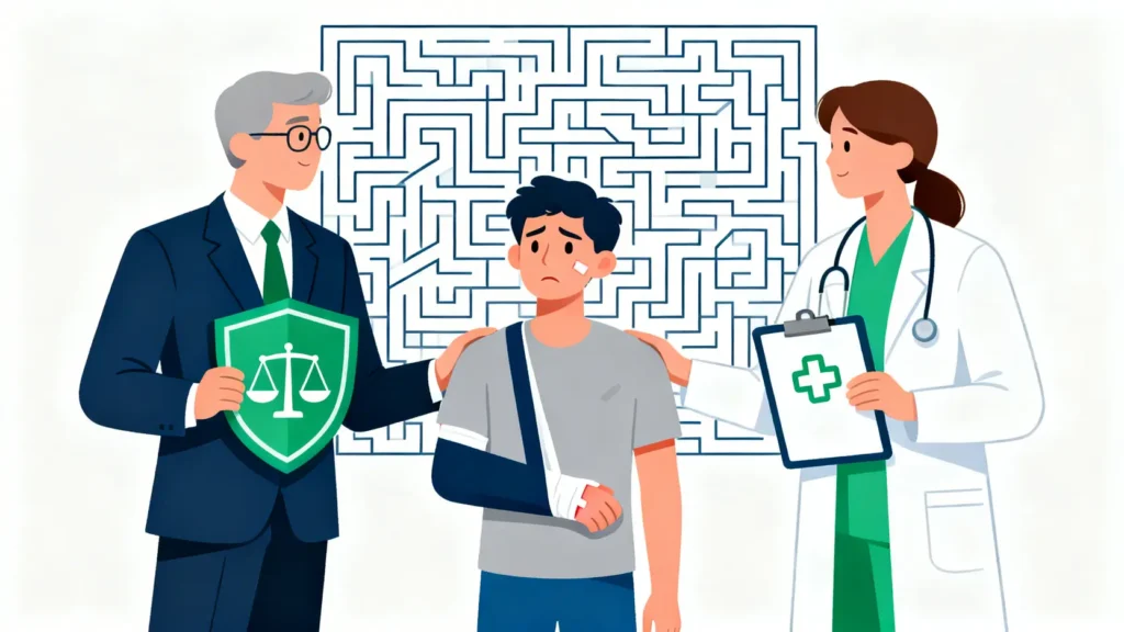 一位工傷僱員在律師和獨立醫療專家的專業支援下，共同應對複雜的法律程序。