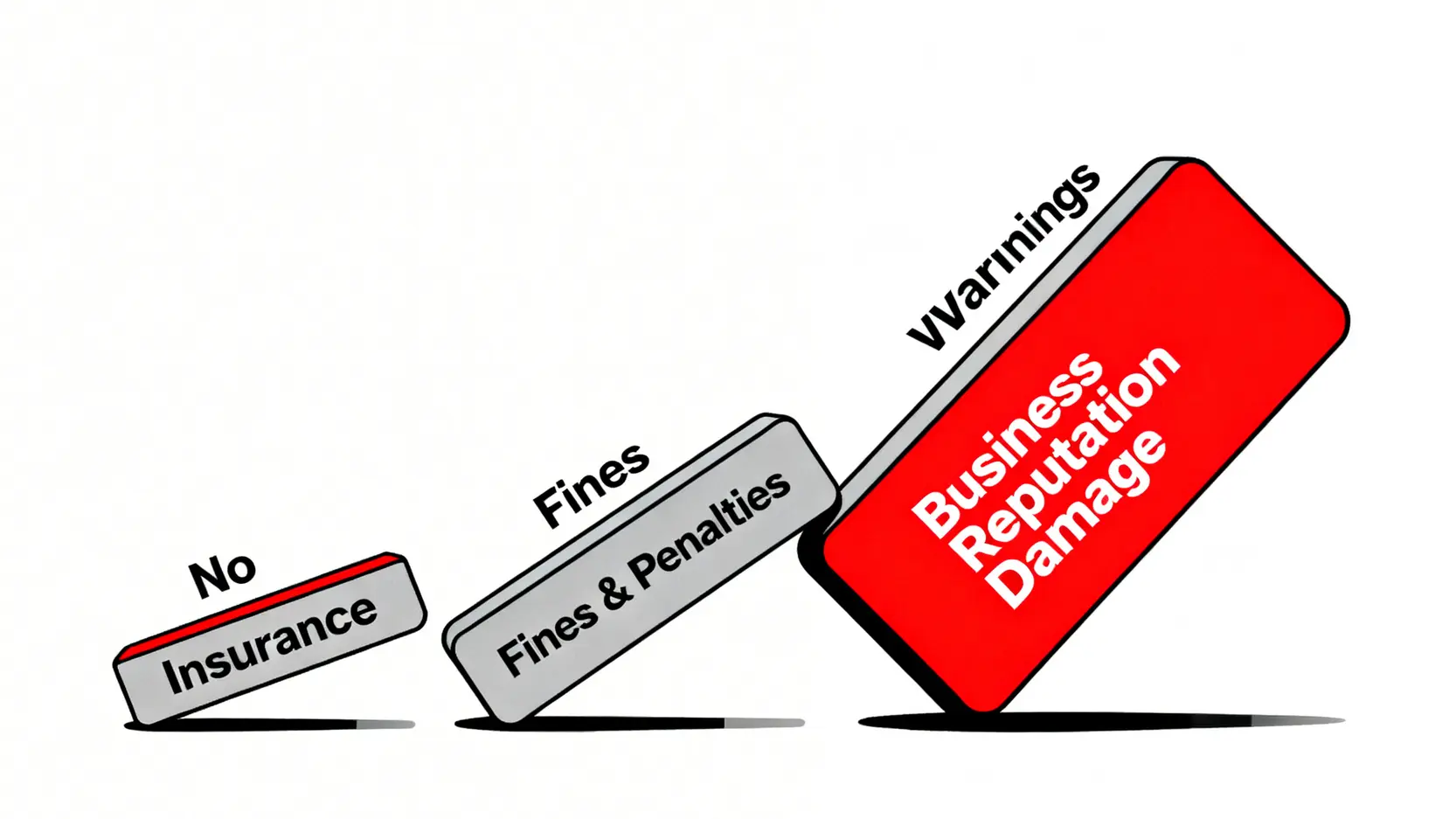 未為僱員購買勞工保險所引發的一系列負面後果，如同多米諾骨牌效應。