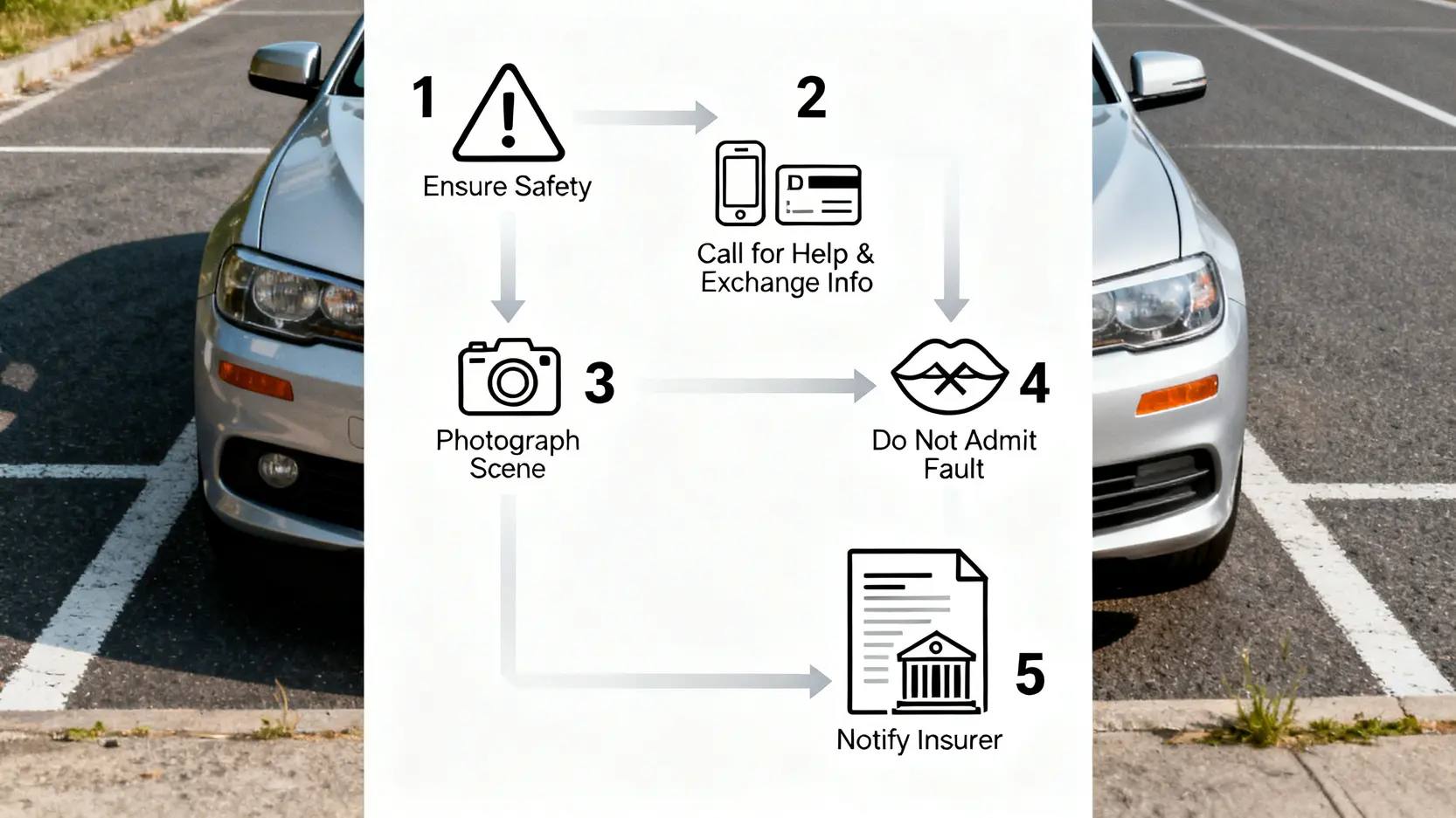交通意外發生後應對的五個步驟流程圖