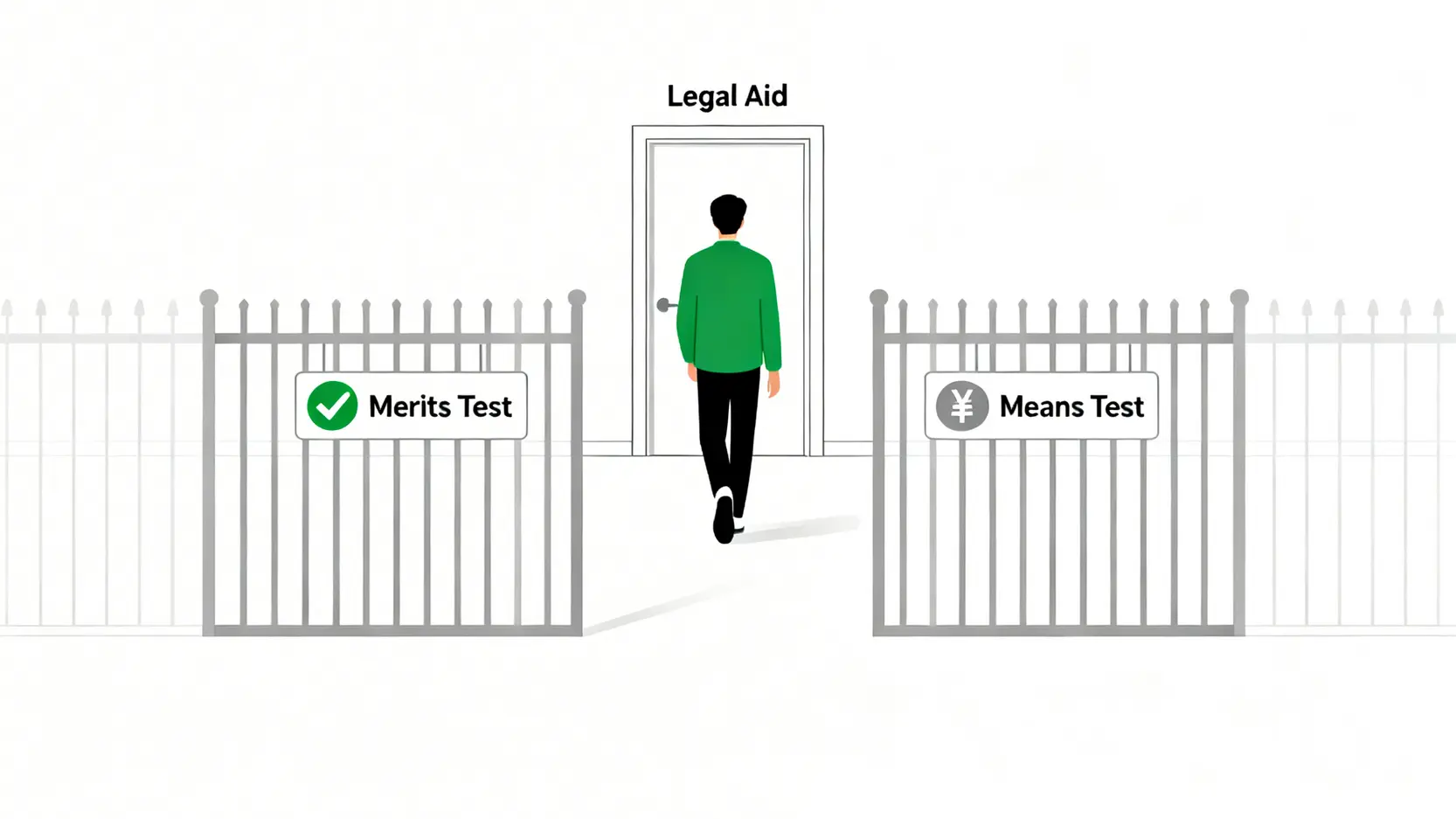 申請法律援助的兩大審查關卡示意圖:案情審查與經濟審查。