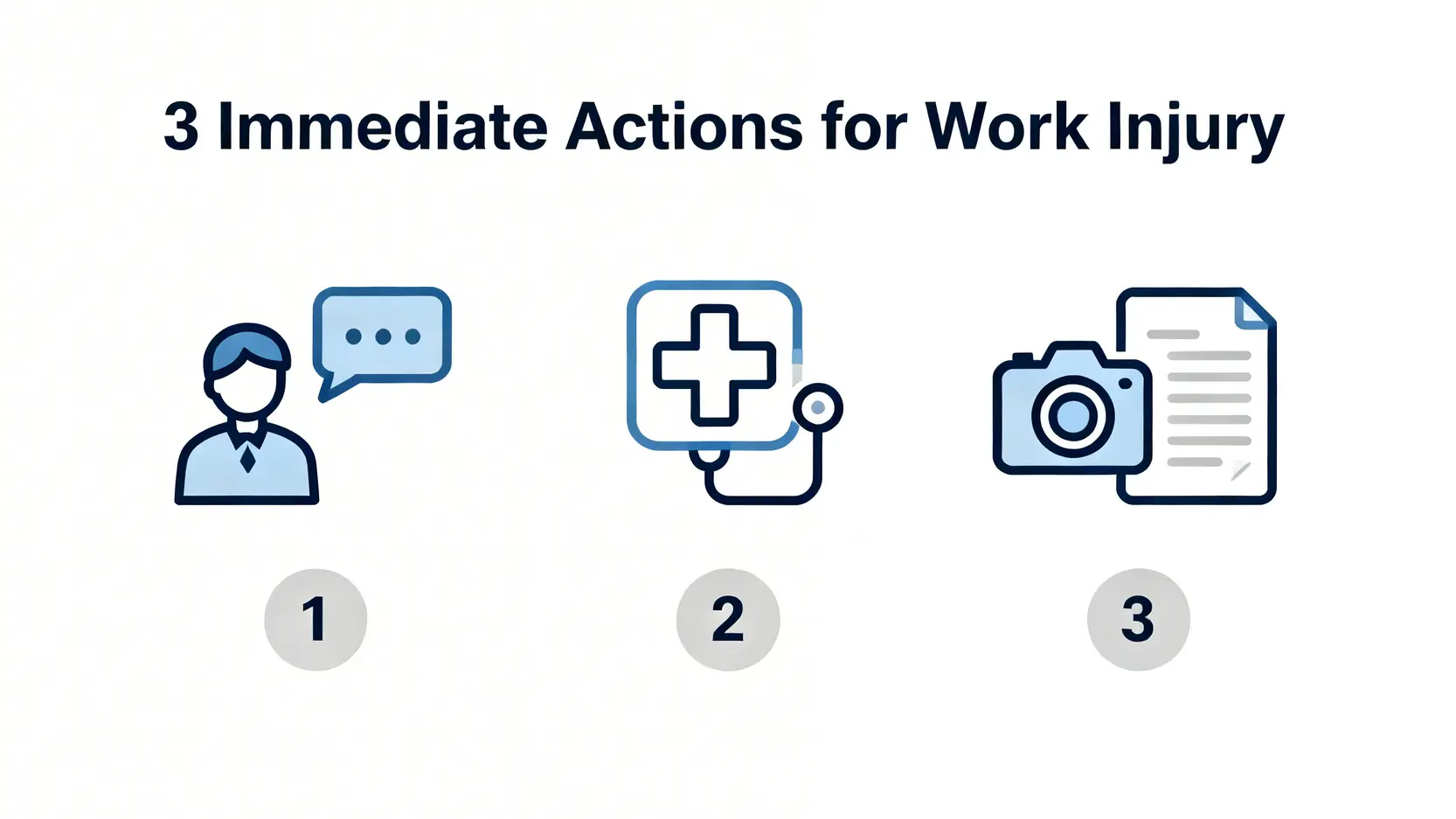 香港工傷申報程序終極指南:4/5糧、賠償計算方法一文睇清 3 工傷後立即要做的三件事圖示:通知僱主、盡快求醫、記錄證據。