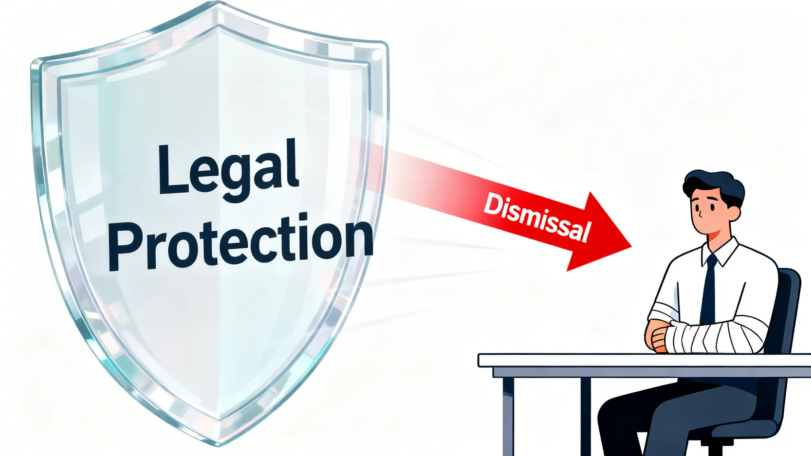 工傷期間被解僱?2026僱員權益必讀:教你用《僱員補償條例》保障自己 3 一張概念圖,展示了法律的保護盾如何保護工傷員工免於被解僱。