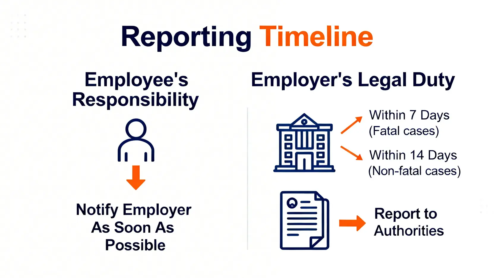工傷申請程序全攻略:掌握申報期限與勞工處呈報5大步驟 4 圖表比較僱員與僱主在工傷申報中的責任與法定期限。