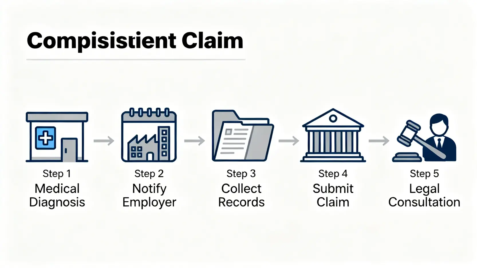 工傷精神創傷索償全攻略:律師教你5步為PTSD成功索償 4 一張流程圖,展示工傷精神創傷索償的五個核心步驟。