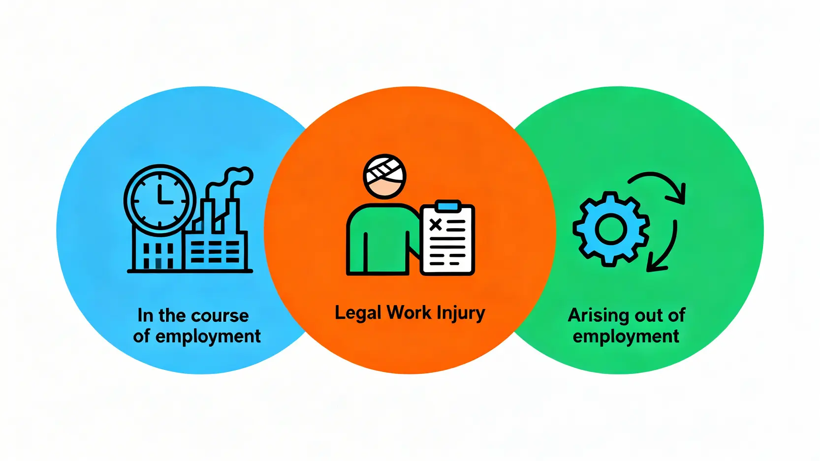 【工傷定義全解構】上下班途中受傷計唔計?一文睇清僱員補償條例保障範圍 3 一張概念圖,解釋法定工傷的兩個核心定義:意外必須同時在受僱工作期間發生,且與工作有直接因果關係。