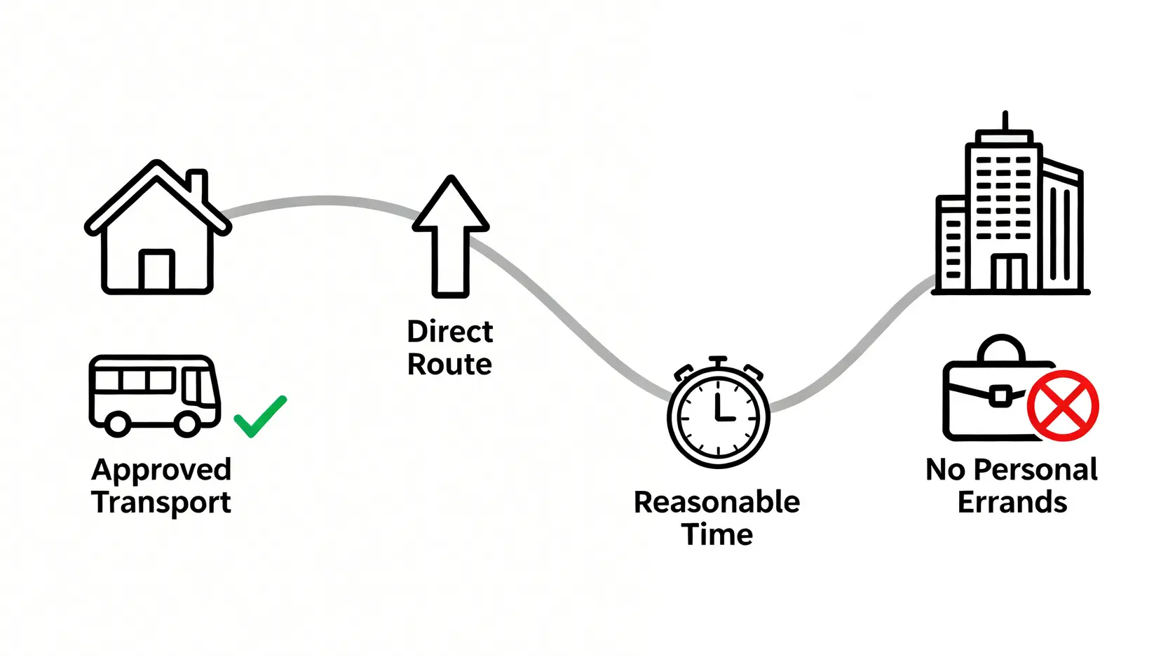 上下班交通意外計工傷?八號風球、交通費津貼申請2026懶人包 3 四個關鍵條件決定上下班交通意外是否算工傷的示意圖。