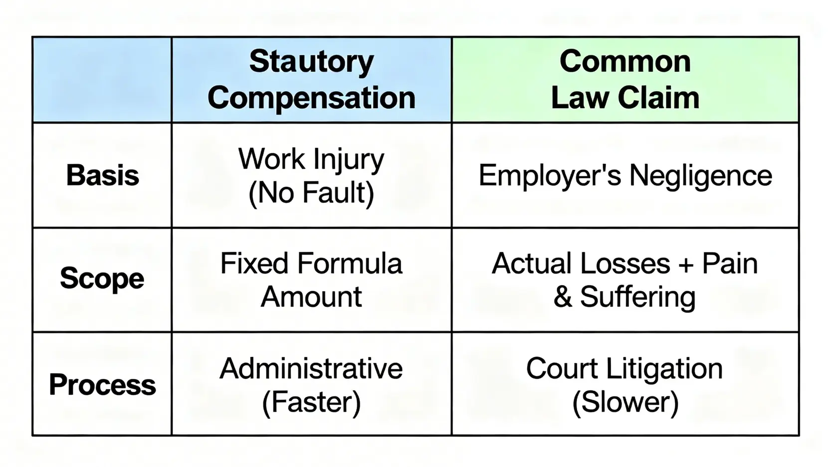 【工傷一級傷殘賠償】勞工處判傷程序、永久喪失工作能力評估全攻略 5 工傷索償兩種途徑對比圖:法定補償與民事索償。