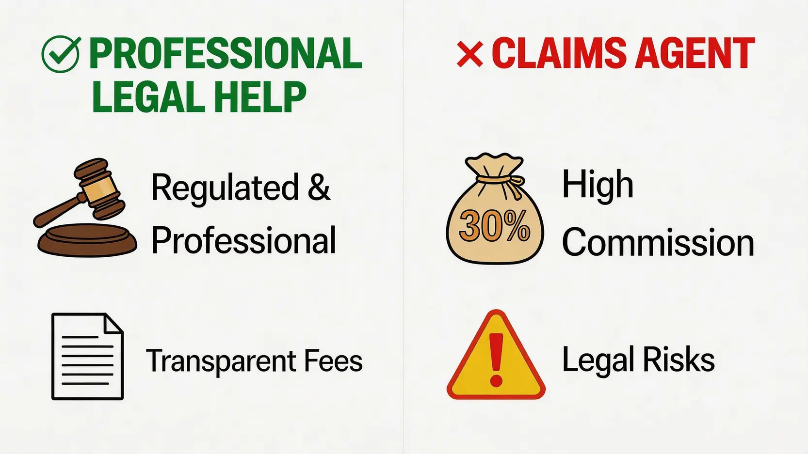 2026香港工傷索償指南(工傷英文):由呈報勞工處到避開索償代理陷阱 4 專業法律協助與工傷索償代理的風險與優勢對比圖