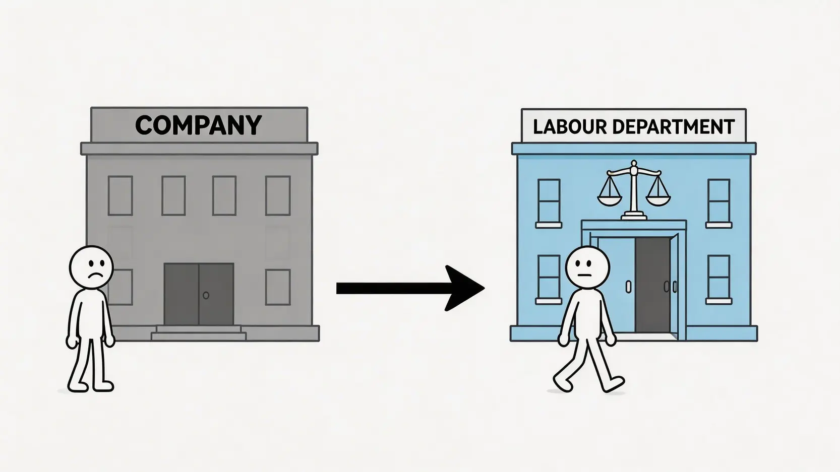 【2026更新】工傷處理全攻略|懷疑工傷點算?5大步驟教你正確呈報、舉證與勞工處申報程序 4 一名員工繞過拒絕呈報工傷的公司,直接向勞工處求助的示意圖。